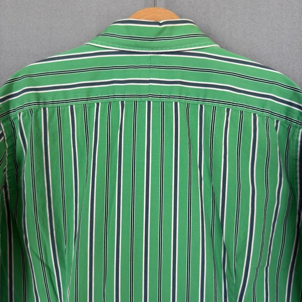 Ralph Lauren Boys 10 Slim Fit Green Striped Button Down‎ Long Sleeve Shirt